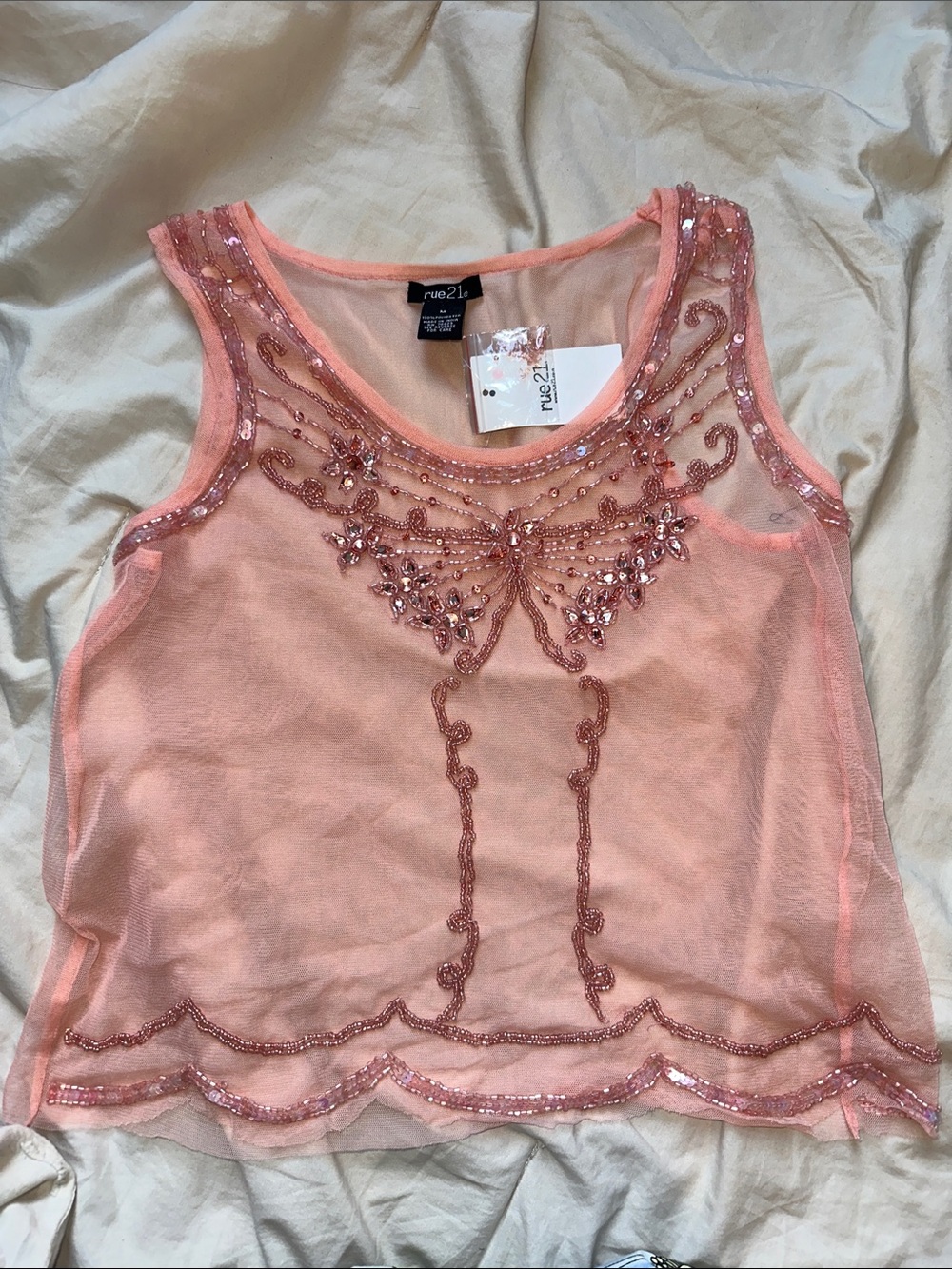 Rue21 Peach Beaded Mesh Camisole